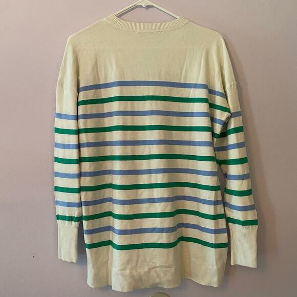 NWOT LOFT Women's size Small White Green Blue Striped Lightweight Sweater - Picture 5 of 8